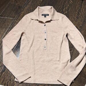 Banana Republic Neutral Ribbed Polo Button Sweater - Beige Blush